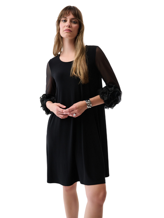 Silky Knit Mesh A-Line Ruffled Trim Dress