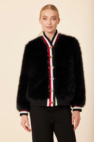 Faux Fur Racer Stripe Jacket