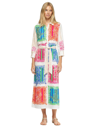 Multicolored Tropical Print Shirt Dress