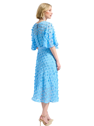 Signature 3D Embroidered Chiffon Fit Flare Dress With Sash Belt