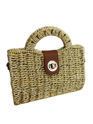 Basket Weave Top Handle Rectangle Box Bag