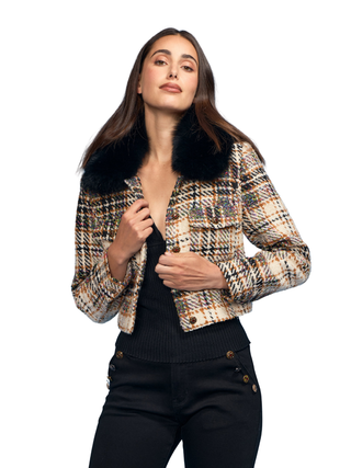 Plaid Boucle Fox Collar Short Jacket