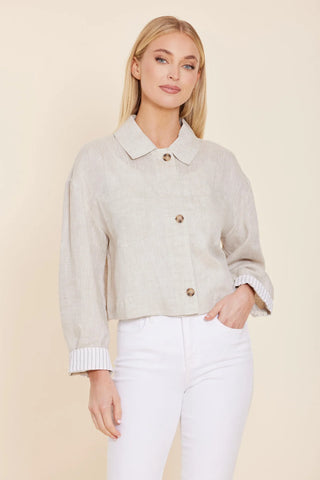 Linen Pin Stripe Cuff Jacket