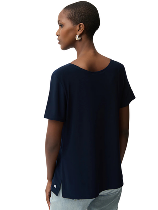 Silky Knit Fit and Flare Short Sleeve Top