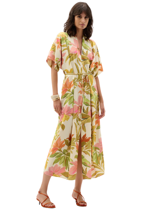 Recycled Woven Tropical Print Fit And Flare Dress