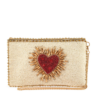 Heart Burst Beaded Red Heart Ivory Crossbody Phone Bag