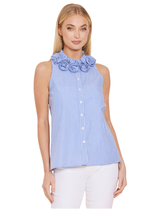 Poplin Stripe Rose Bud Sleeveless Top