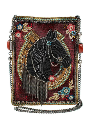 Let's Gallop Beaded Black Horse Mini Crossbody Handbag