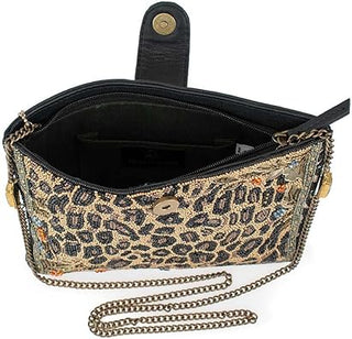 Untamed Beaded Animal Print Crossbody Handbag