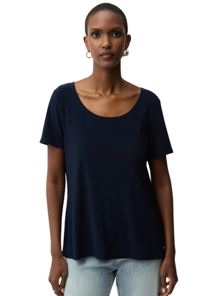 Silky Knit Fit and Flare Short Sleeve Top