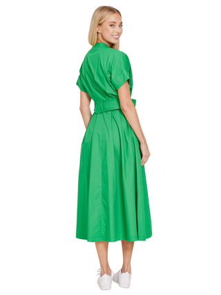 Poplin Darted Waist Long Belted Dress