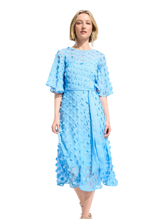 Signature 3D Embroidered Chiffon Fit Flare Dress With Sash Belt