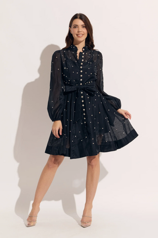 Long Sleeve Scattered Rhinestone Short Dress