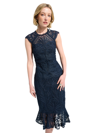 Guipure Soutache Trumpet Ruffle Hem Dress