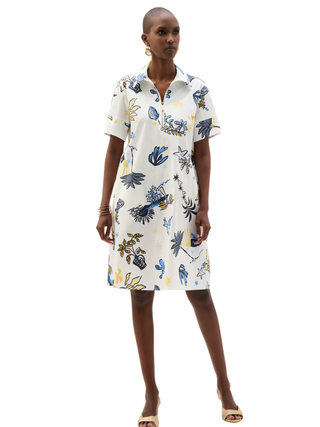 Stretch Cotton Tropical Print A-Line Dress