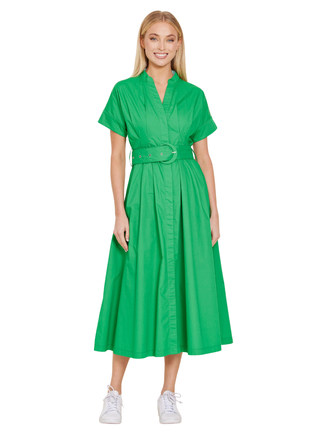 Poplin Darted Waist Long Belted Dress