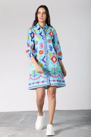 Maude Ava Dress Aqua Ikat