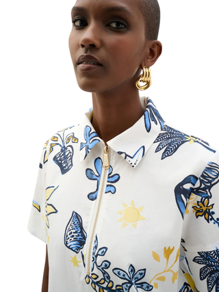 Stretch Cotton Tropical Print A-Line Dress