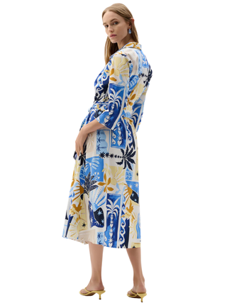 Stretch Cotton Tropical Print A-Line Wrap Dress
