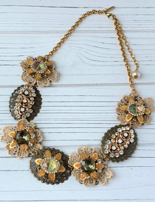 Bejeweled Detailed Vintage Inspired Bib Necklace In Soft Tones - Multi